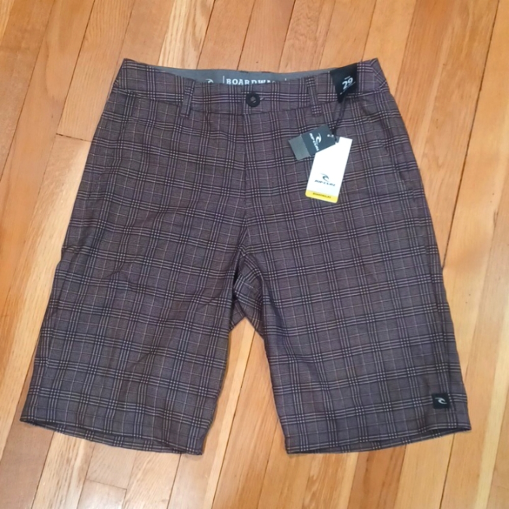 NWT Rip Curl Boardshorts Mens 29 Epic Mix Boardwalk Brown Marle Plaid Length 21"